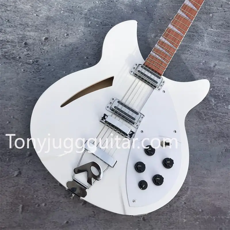 

330 12 Strings White Semi Hollow Body Electric Guitar Gloss Varnish Rosewood Fingerboard, 5 Konbs, Two Output Jacks