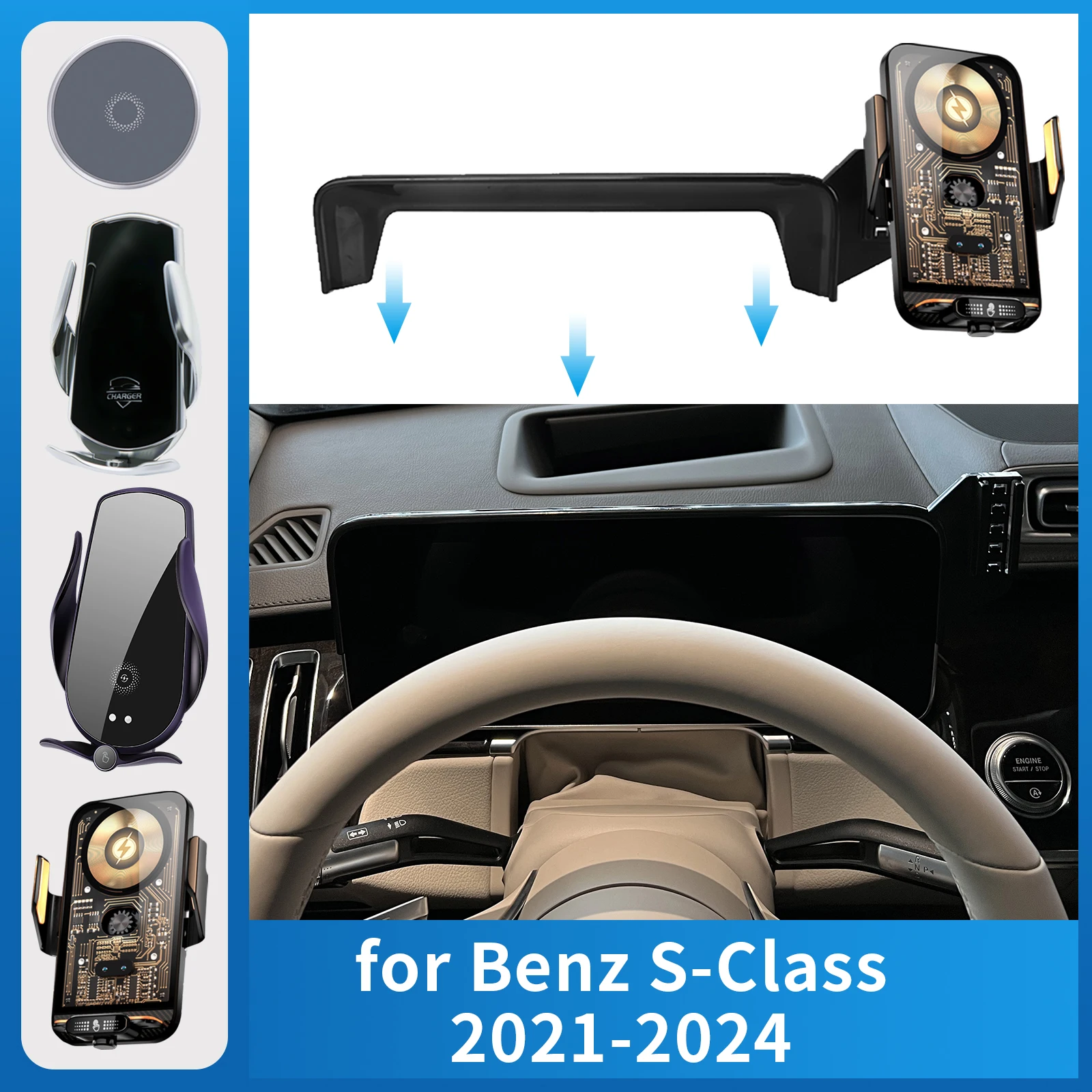 Фото Автомобильный держатель мобильного телефона для 2024-2021 Mercedes-Benz S-Class S CLASS W223, зарядный GPS-кронштейн, навигационная подставка, автоаксессуары №1