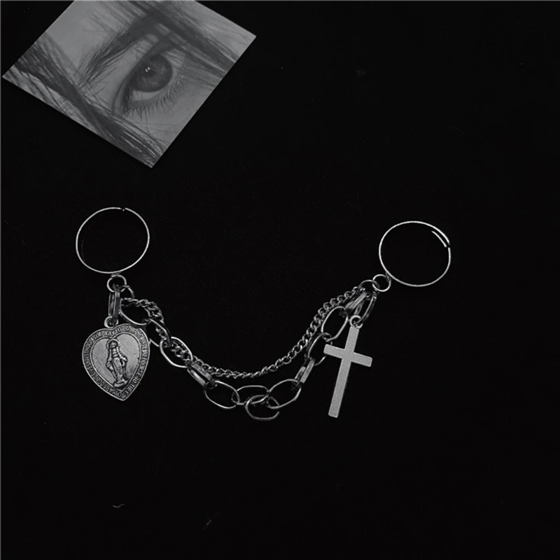 

Retro Adjustable Chain Jesus Pendant Ring Alloy for Cross Open Rings Hip Hop Jew
