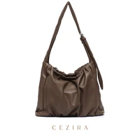 cezira casual large women vegan pu leather handbag daily soft pleated crossbody hobo wide strap shoulder bag female travel purse