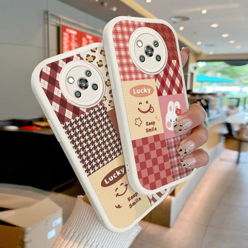 

Lovely rabbit Lambskin Phone Case for Poco X3 GT NFC Pro X4 GT NFC Redmi Note 10 Pro China Note 11 11T Pro Plus 5G Splice Grid