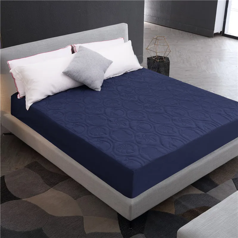 

Quilted 7 Colors Embossed Waterproof Mattress Protector Anti-mite Fitted Sheet Style Cover for Mattress Thick Soft Pad for Bed