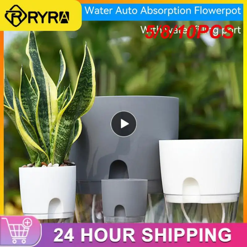 5/8/10PCS For Indoor Plants Flower Pot With Injection Port Double Layer Indoor Golden Transparent Self Watering