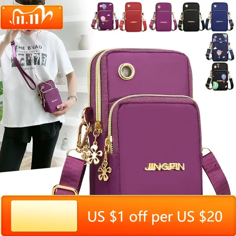 

New Balloon Mobile Phone Crossbody Bags for Women Fashion Women Shoulder Bag Cell Phone Pouch With Headphone Plug 3 Layer Wallet