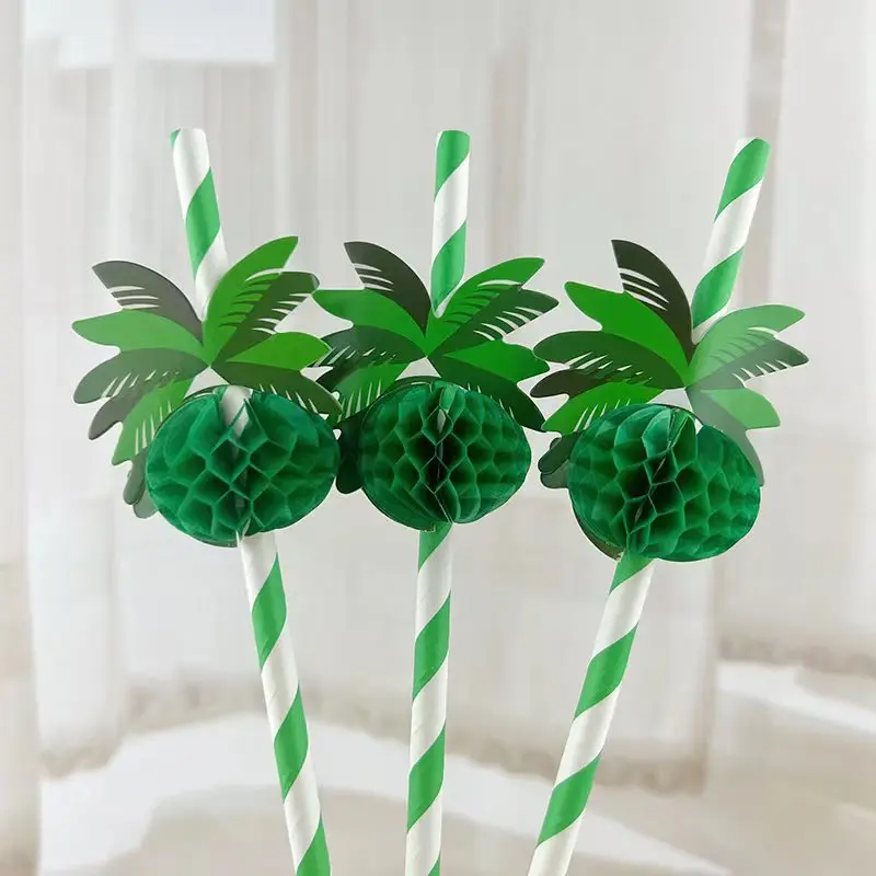 

30Pcs Hawaiian Coconut Tree Paper Drinking Straws Tropical Summer Party Birthday Decor Supplies Disposable Juice Cocktail Straw