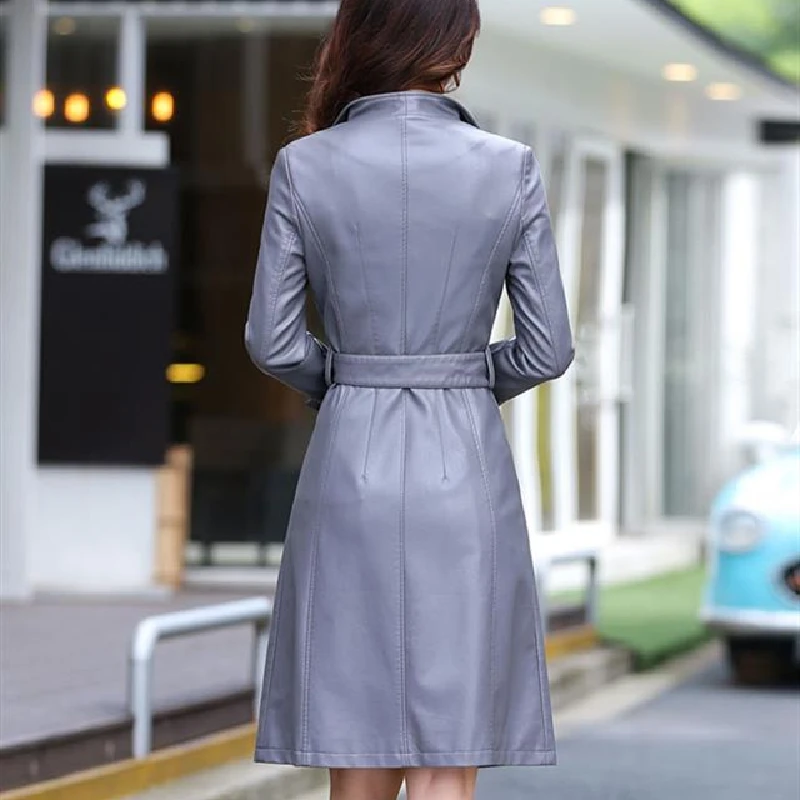 Autumn Genuine Leather Jacket Women New Fashion Solid Turn Collar Single Breasted Belt Sheepskin Coat Famale Clothing Overcoat