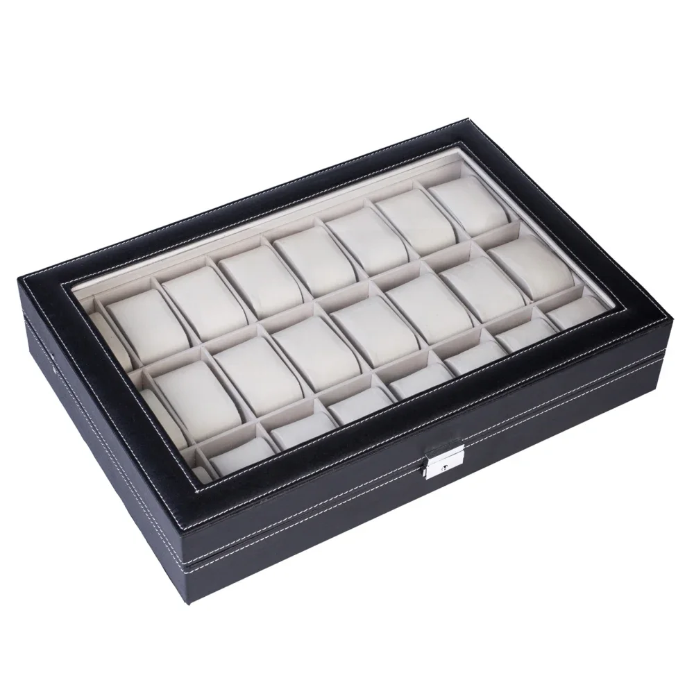 

24 Slot Elegant Portable Black Watch Collection Box Case Organizer for Storage Display Holds Watches Jewelry for Men & Women