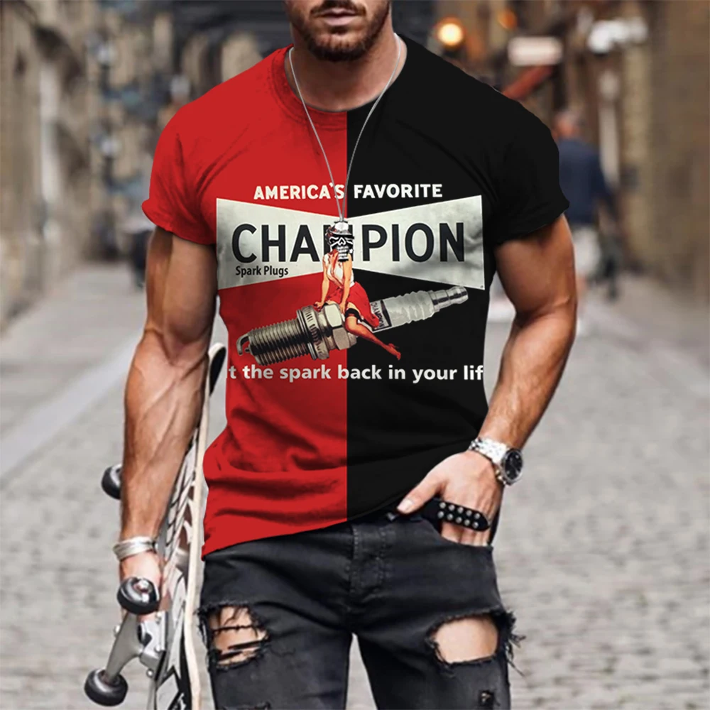 

Summer New Men's T-Shirt Retro Casual Sports Street Fashion Letter Print O Neck Short Sleeve Loose Oversized 6X Lightweight Top
