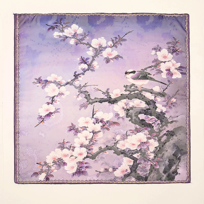 Новый дизайн атласный Шелковый квадратный шарф с цветочным принтом Женский