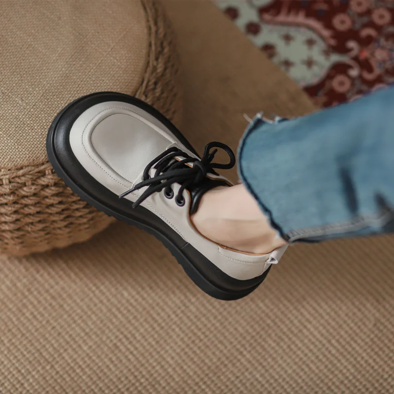 White Vintage Lolita Shoes Women 2022 Spring Summer Fashion Comfortable Lace Up Platform Oxford Loafers Casual Sneakers Women