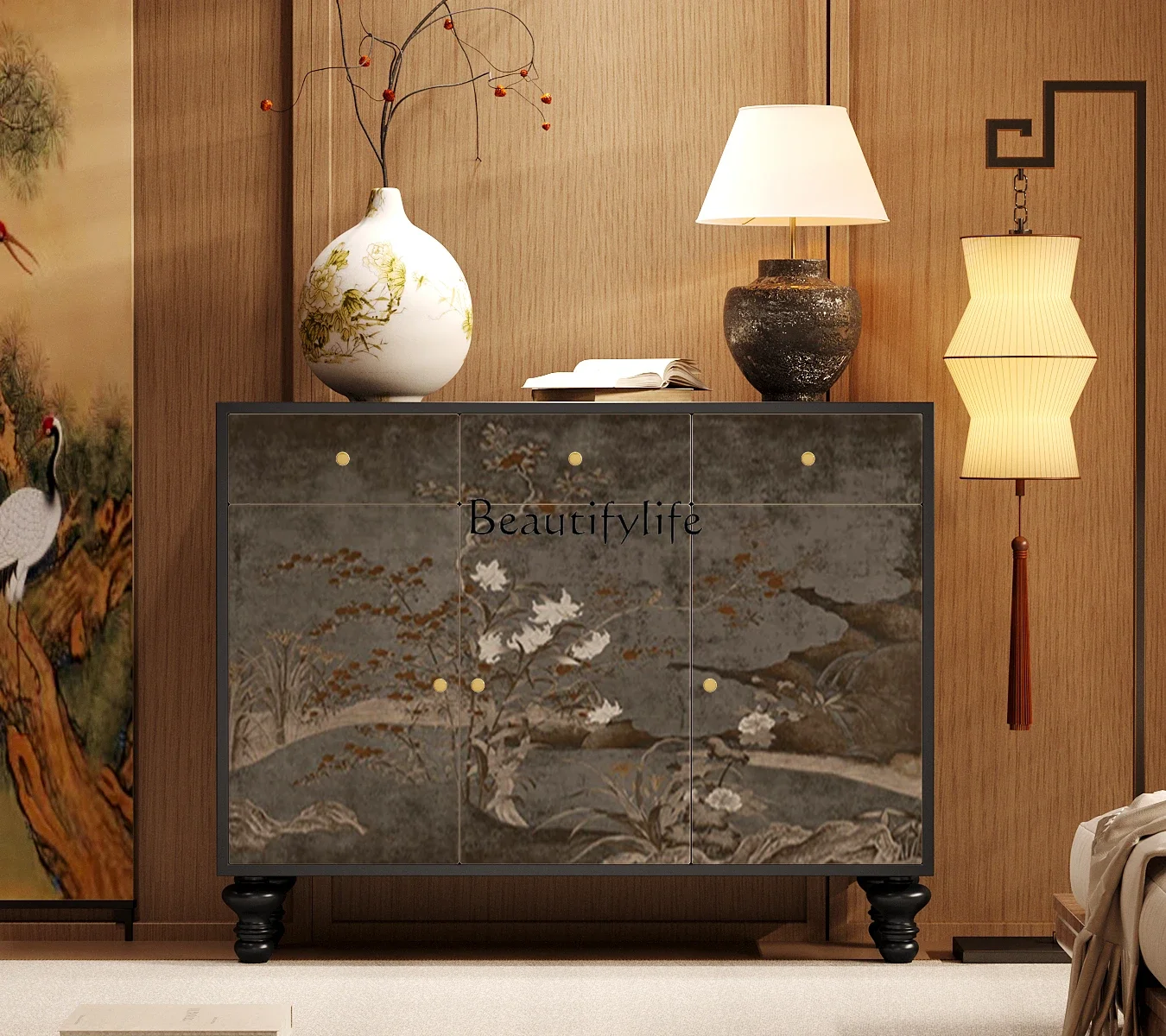 Французский Ретро-шкаф с изображением цветов и птиц деревянный шкаф для веранды