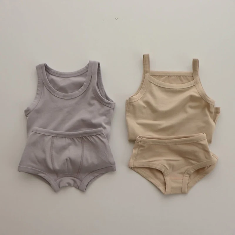 Summer Infant Girls suspender + shorts spring and summer cotton boys Vest + Shorts Set children's set
