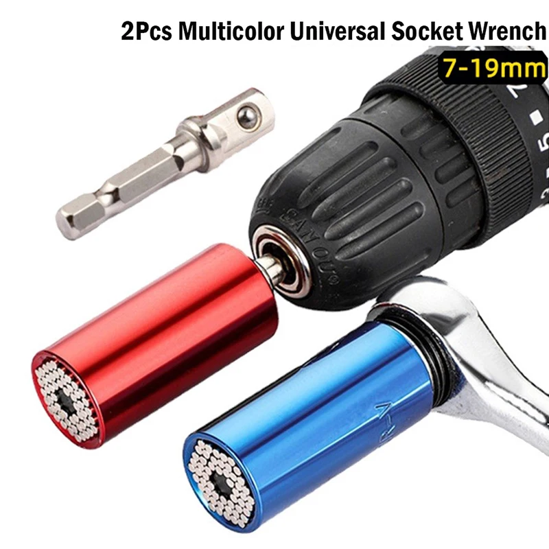 

2Pcs Universal Torque Wrench Head Set Socket Sleeve 7-19mm Power Drill Ratchet Bushing Spanner Key Magic Multi Hand Tools