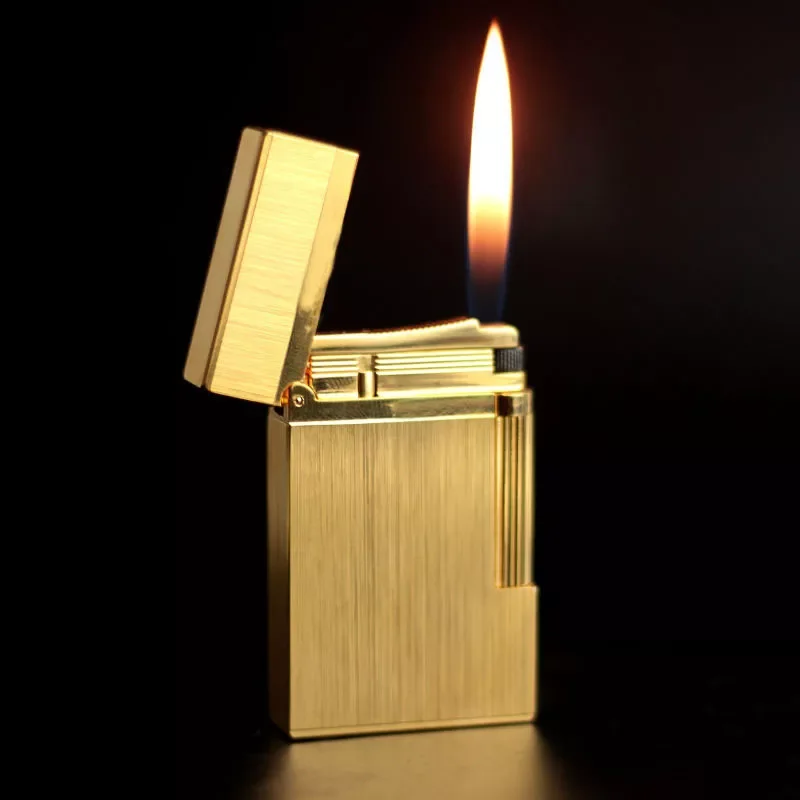 

New Memorial Metal Drawing Vertical Stripes Luxury Tobacco Lighters Ping Sound Natural Lacquer Cigarette Smoking Butane Lighters