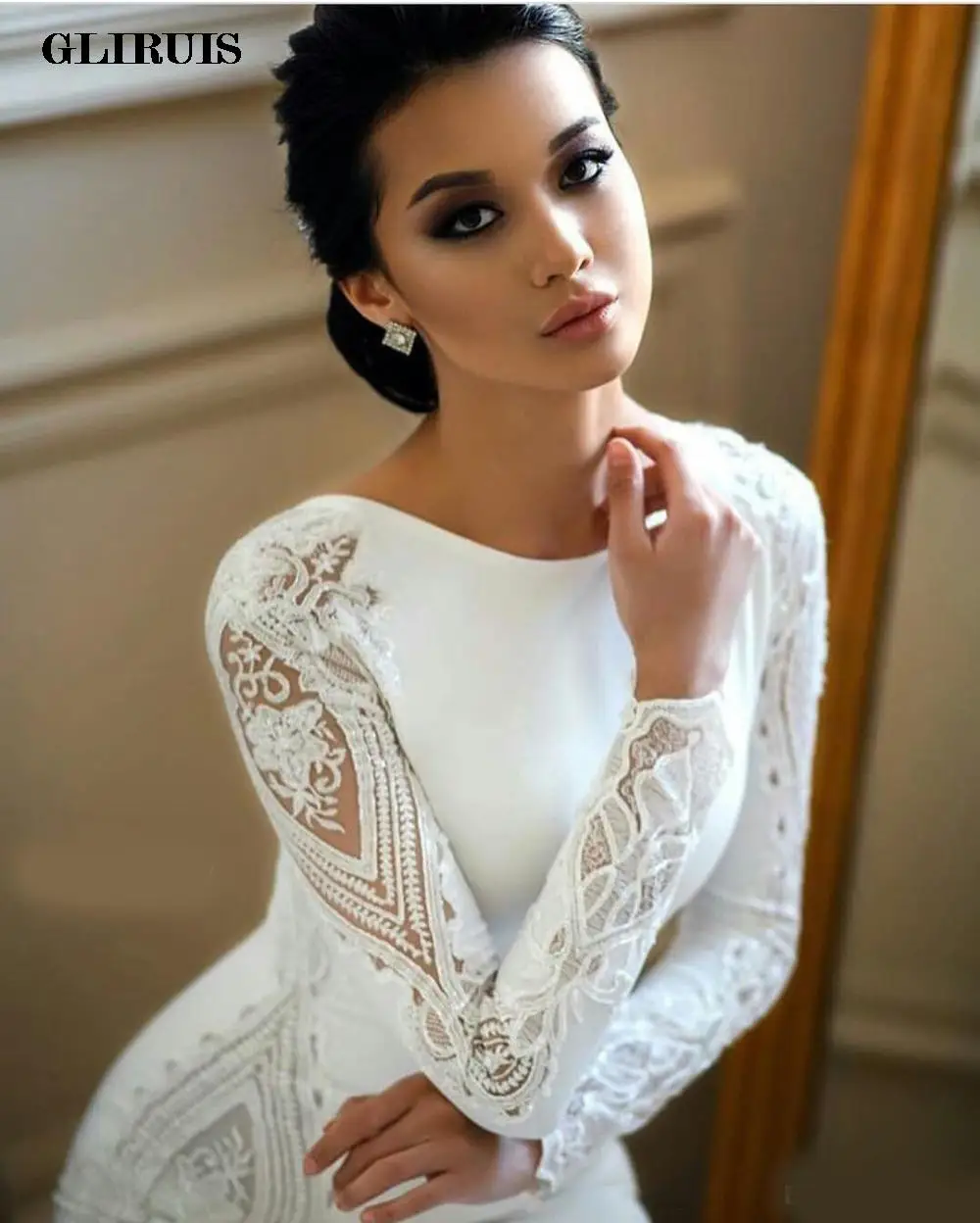 Elegant Mermaid Wedding Dresses Long Sleeves Lace Appliqued Beaded Brush Train Bridal Gowns Floor-Length Vintage Plain Dress 4 Elegant Mermaid Wedding Dresses Long Sleeves Lace Appliqued Beaded Brush Train Bridal Gowns Floor-Length Vintage Plain Dress 4