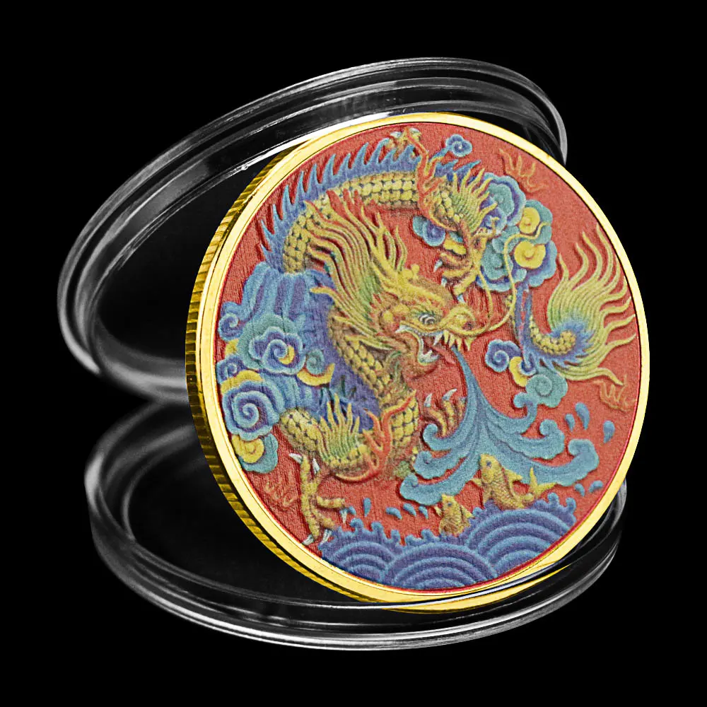 

Twelve Zodiac Chinese Dragon Decorations Gold Plated Souvenirs and Gifts Tai Chi Lucky Coins Commemorative Coin Room Decor