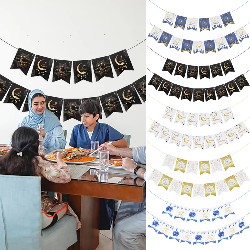 

EID Mubarak Banner Glitter Star Moon Letter Paper Bunting Garland Ramadan Kareem Decorations Islamic Muslim Party Supplies