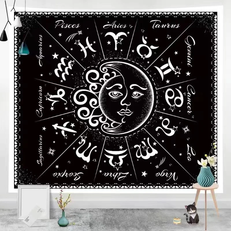 

Mandala Tapestry Black Sun Moon Mandala Tapestry Wall Hanging Celestial Wall Tapestry Hippie Wall Carpets Dorm Decor Psychedelic