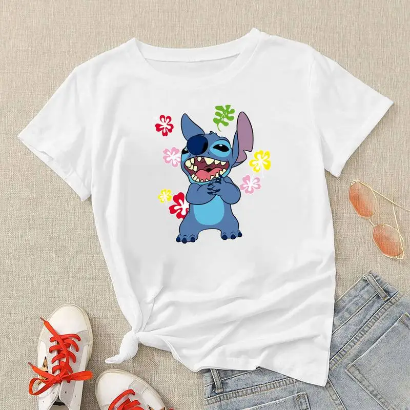 

Disney Cute Kawaii Stitch Happy Time T Shirt Women Loungefly Clothes Tshirt Hipster America Fashion Vacation Edgy