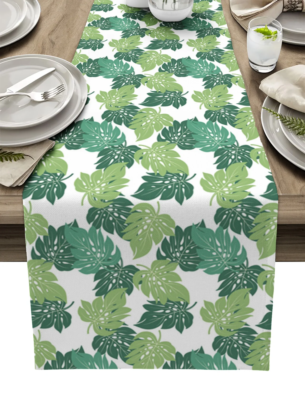 

Monstera Green Tropical Plant Table Runner Home Wedding Banquet Festival Party Hotel Table Decoration Table Cover