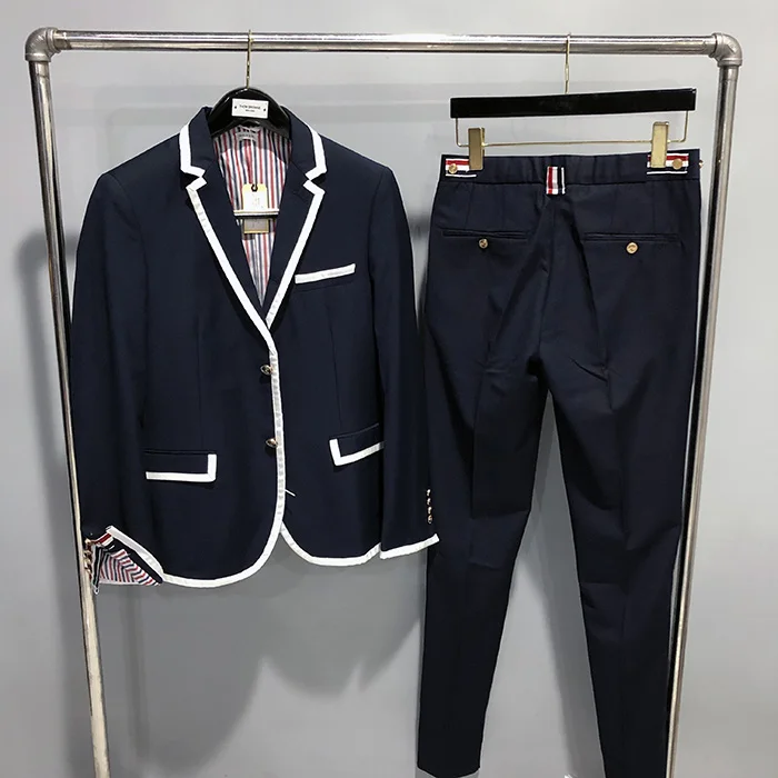 

TB suit white edge college style red, white and blue edging special short full lining suit for men and women