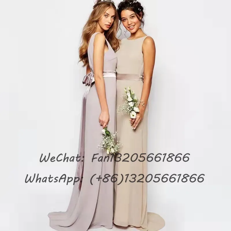 Шифоновые платья цвета шампанского с юбкой-годе для подружек невесты 2022 длинное