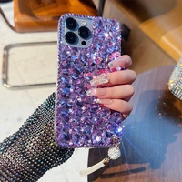 full bling purple rhinestone case for iphone 13 12 mini 11 pro x xs max xr 7 8 6 6s plus se crystal tassel pendant diamond cover