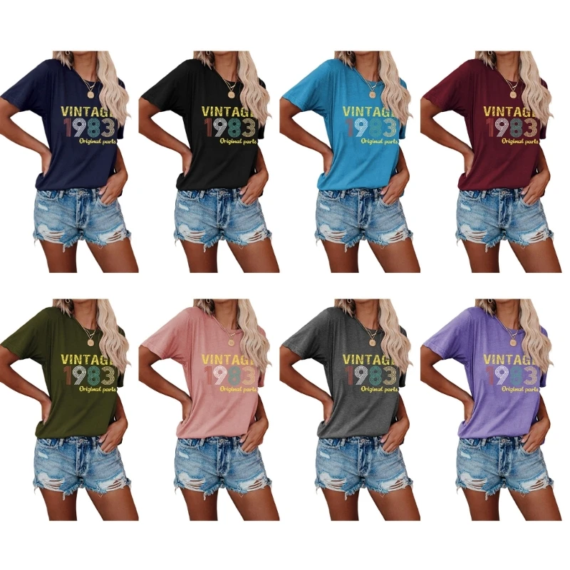 

Женская Винтажная футболка с коротким рукавом и надписью на день рождения