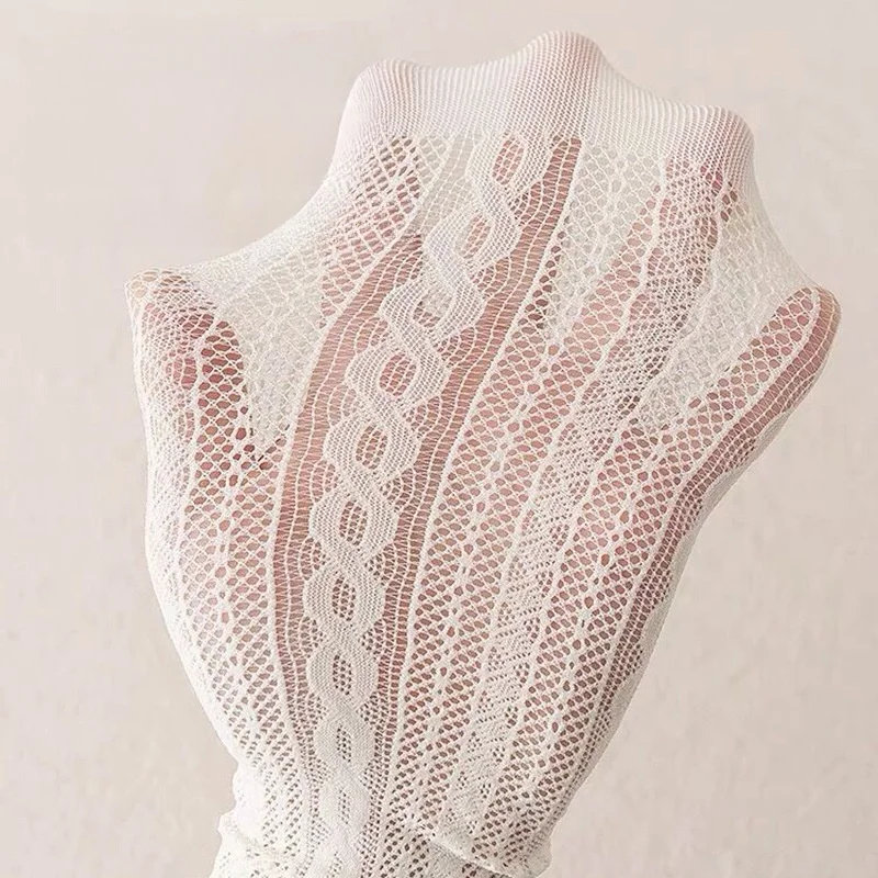 2 Pairs Women Fashion Long Bubbles Loose Socks Summer Spring Solid White Sweet Soft Lolita Korean Mesh Designer Breathable Lace