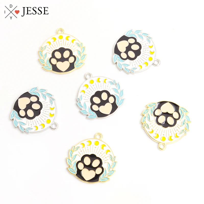 

10pcs Lovely Heart Cat Paw Enamel Charms Cute Cartoon Animal Metal Pendants for DIY Jewelry Making Handmade Accessories Supplies