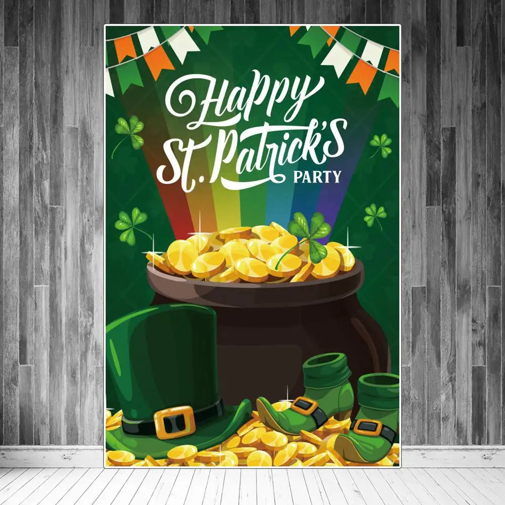 

St. Patrick's Day Decoration Photography Backdrops Stand Irish Party March 17 Flag Hat Shoes Gold Coin Photo Backgrounds Poster