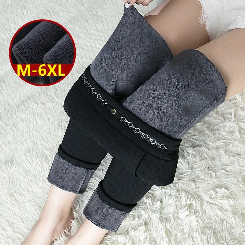 6XL Winter Warm High Waist Elastic Casual Skinny Pencil Pants 2022 New Women Trousers Female Leggings Black Gray Lady Long Pants