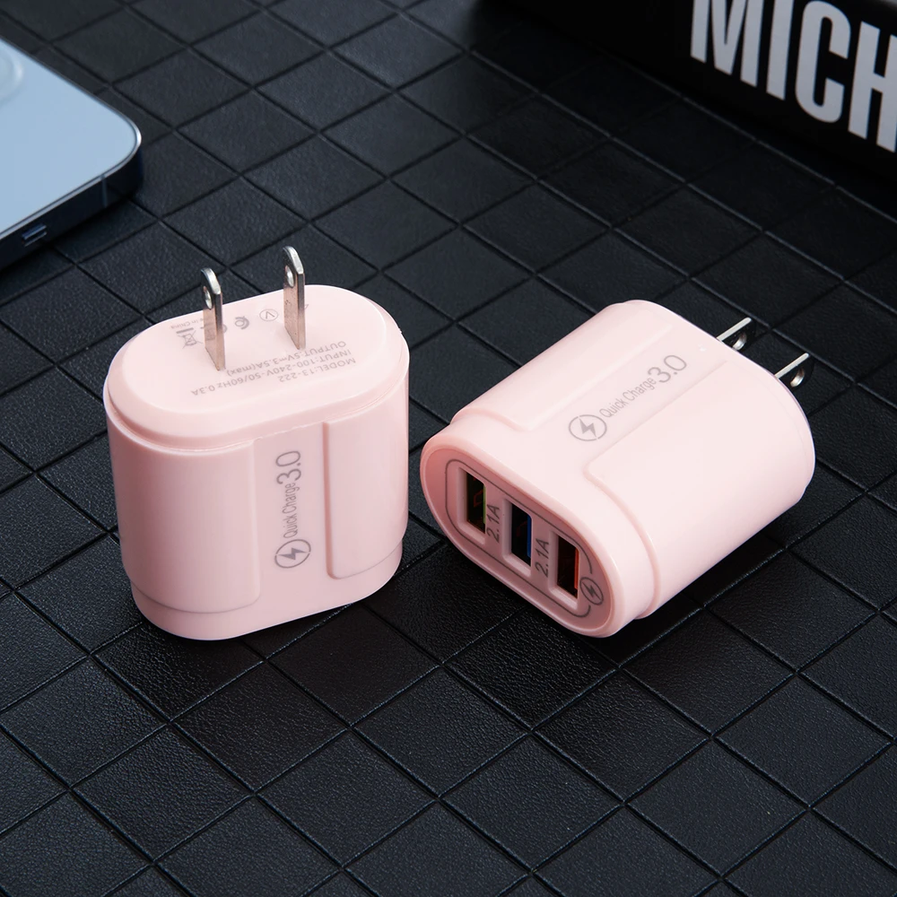 

Pink US Plug Dual USB Ports Mobile Phone Charger Fast Charging 5V 2A Output Power Adapter Travel Wall Plug 3C Certification