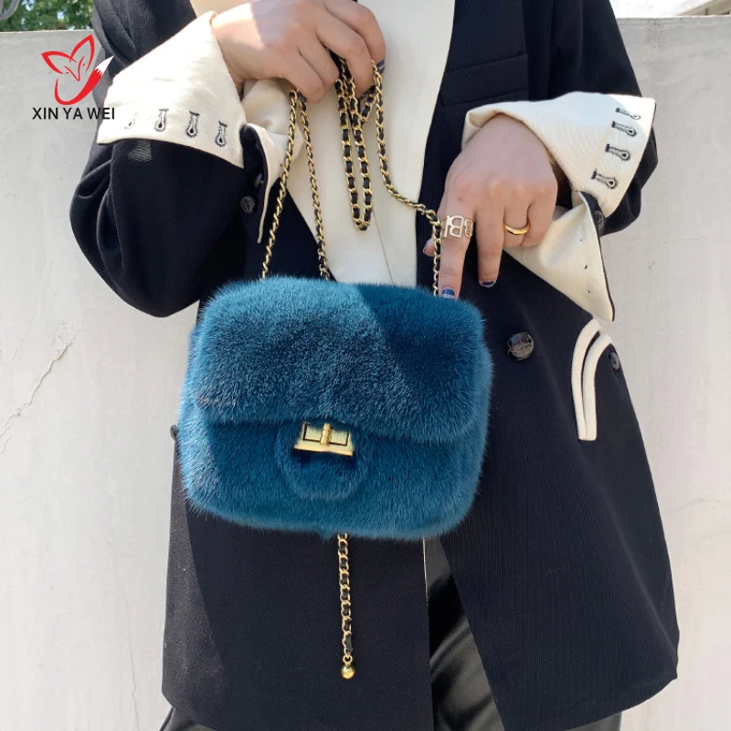 

Luxury Designer Handbag Mink Fur Bags For Women Real Fur Women's Bag 2022 Trend Handbag Bags For Ladies Free Shipping