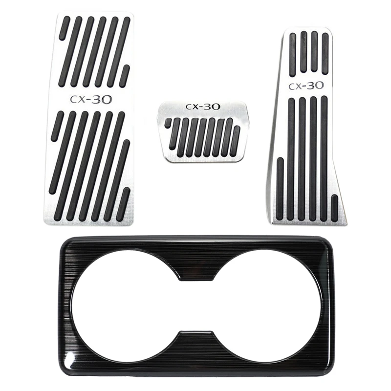 

4 Pcs Car Accessories: 3 Pcs Aluminum Pads Brake Gas Pedal & 1 Pcs Car Rear Seat Water Cup Decoration Cover Armrest Box