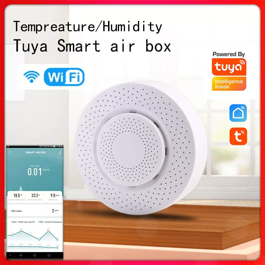 

Zigbee Smart Air Box Carbon Dioxide CO2 Gas Sensor FORMALDEHYDE VOC Temperature Humidity Sensor Control App