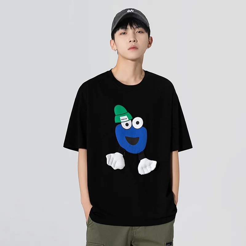 

Футболка мужская оверсайз с коротким рукавом, хлопок, круглый вырез, повседневная классическая, в стиле Хай-стрит, хип-хоп, лето 0543-4