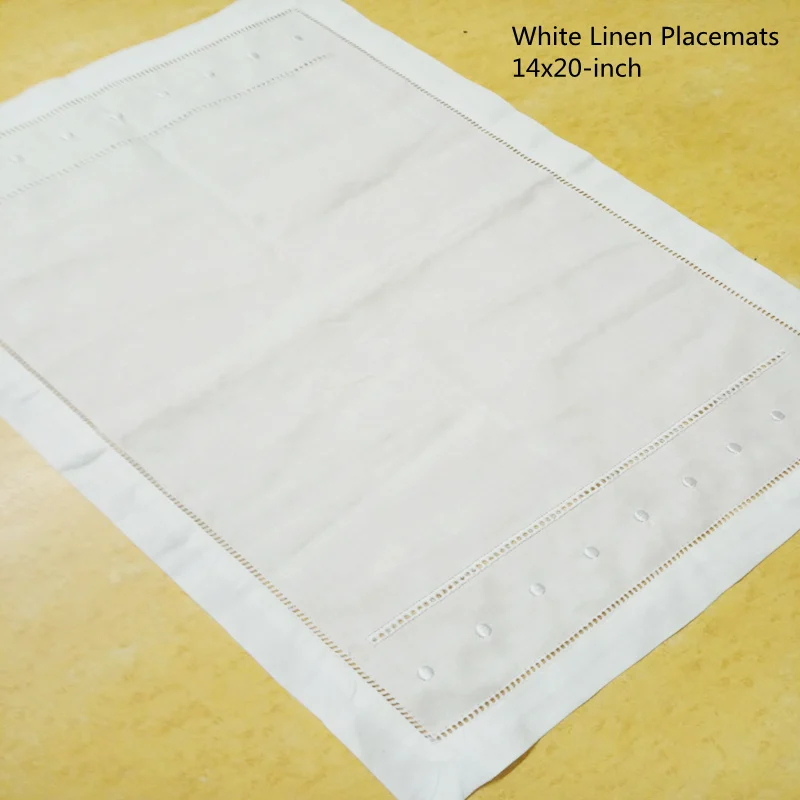 Juego de 12 manteles de mesa de lino blanco con dobladillo, servilletas de cena bordadas con puntos para ocasiones especiales