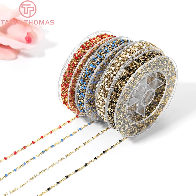 

50CM Width 2MM 24K Gold Color Brass and Glass with Beads Necklace Chains High Quality Diy Jewelry Findings Accessories