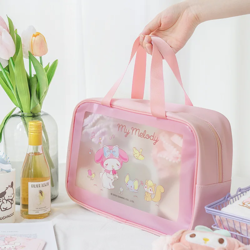 Фото Косметичка Sanrio из материала PU, Kuromi My Melody, большая вместительная водонепроницаемая сумка для хранения, милая портативная сумка для девочек, ручная сумка для плавания №4