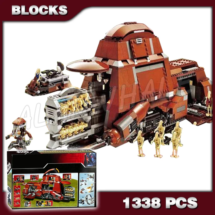 

Конструктор «Звездная торговля» 1338 шт., скрытые колеса, битва, транспортное средство-переносчик дроидов 05069, строительные блоки, игрушки, со...