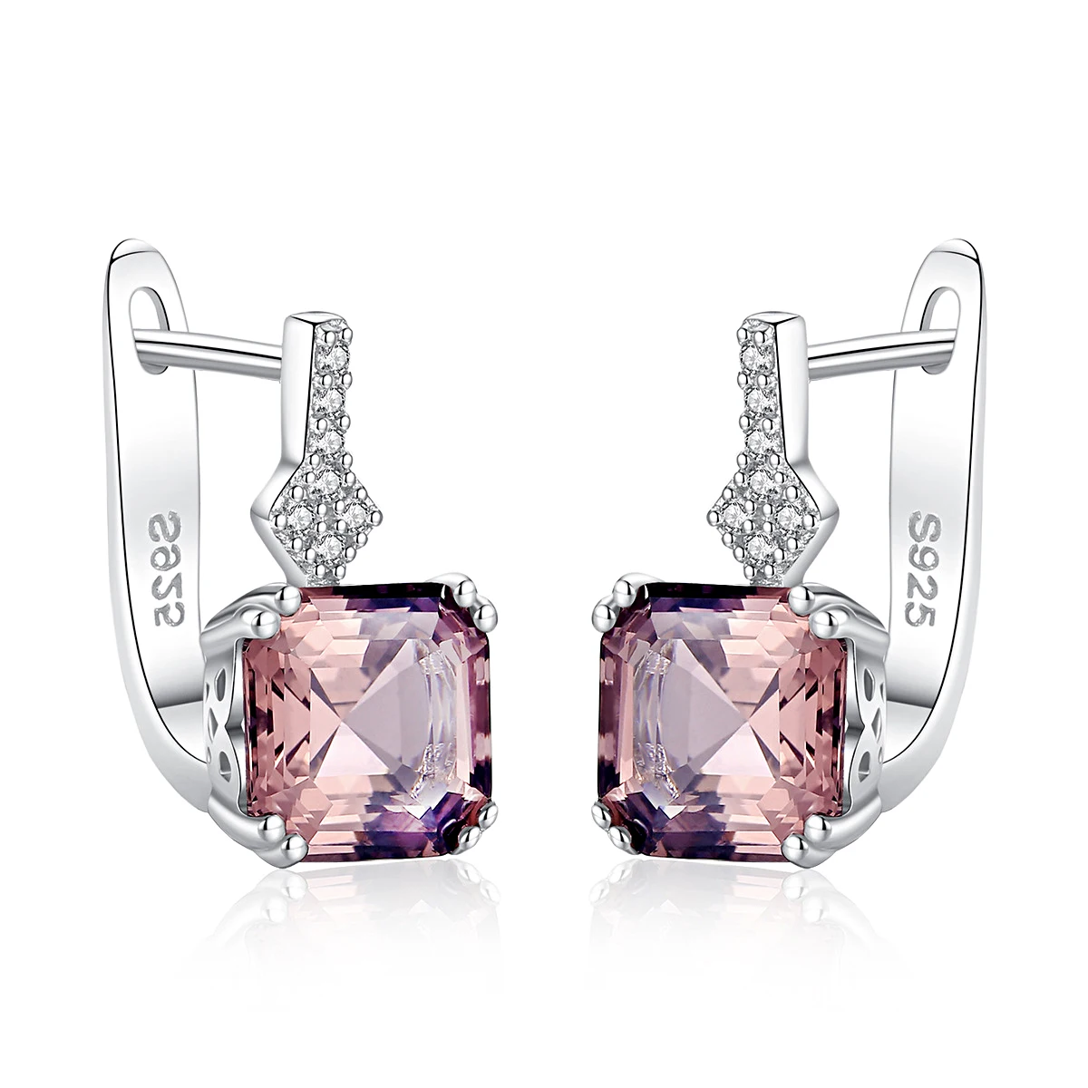 

Luxury Pink Morganite Gemstone Pendant Earrings for Women Solid 925 Sterling Silver Squar Morgan Stone Ear Pendants Fine Jewelry