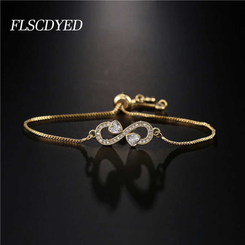 

FLSCDYED 2022 Link Chain Bracelet For Women AAA Zircon Heart Adjustable Jewelry Friendship Gold Bracelets Valentine's Day Gift