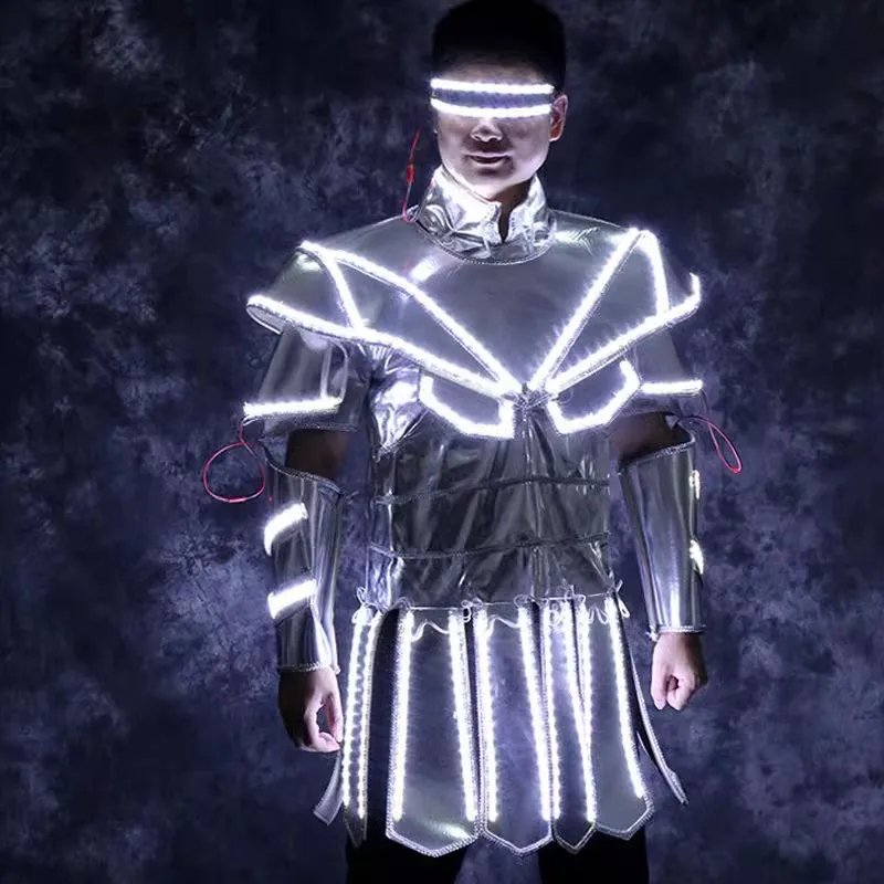 

2023 new Customize men LED Tron Dance Wear long sleeve personalize advertising A1698 stripe khaki yellow blue red coffee