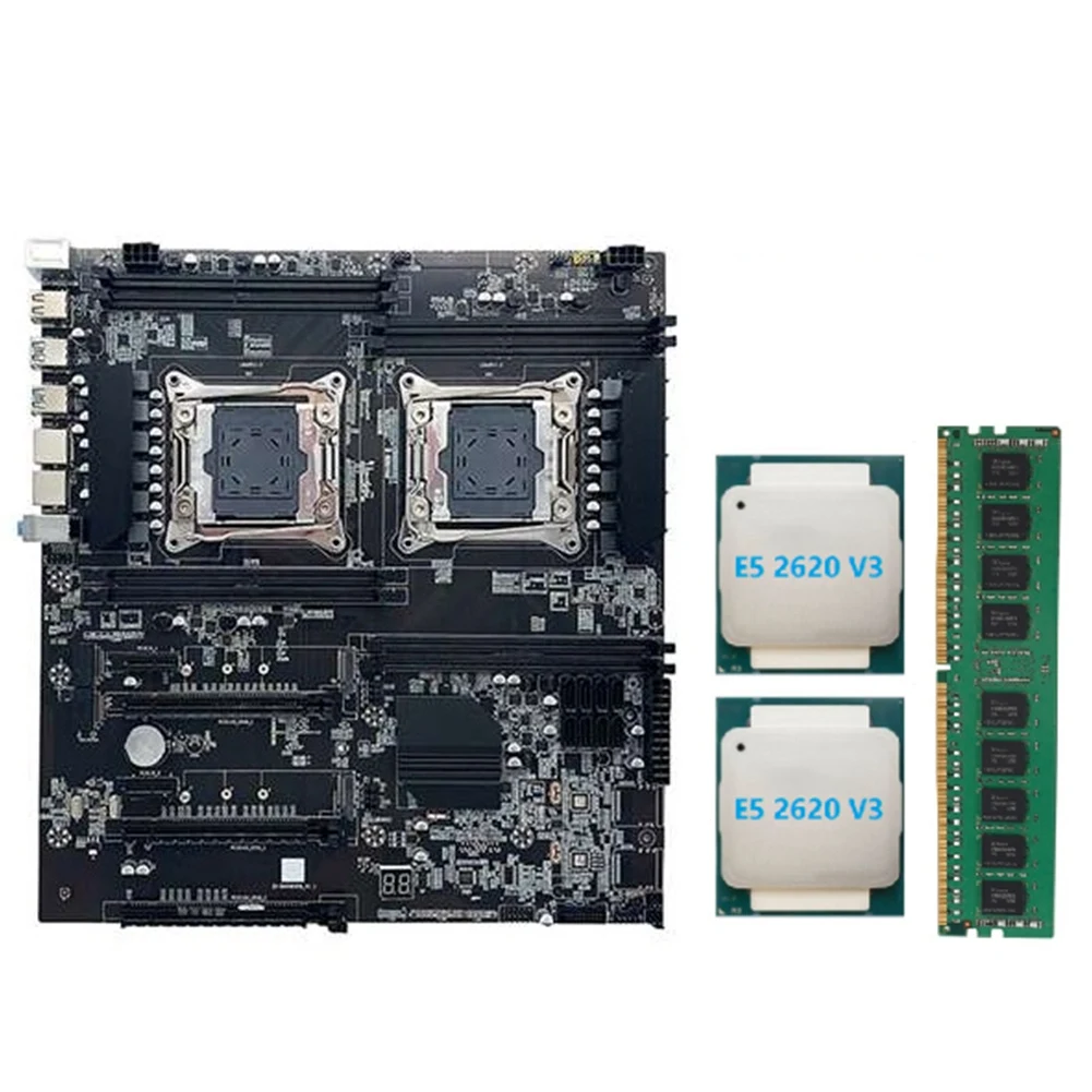 

X99 Dual-Socket Motherboard LGA2011-3 Dual CPU Support RECC DDR4 Memory with 2XE5 2620 V3 CPU+DDR4 4GB 2133Mhz RAM