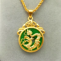 round dragon pendant chain women men jewelry yellow gold color classic gift