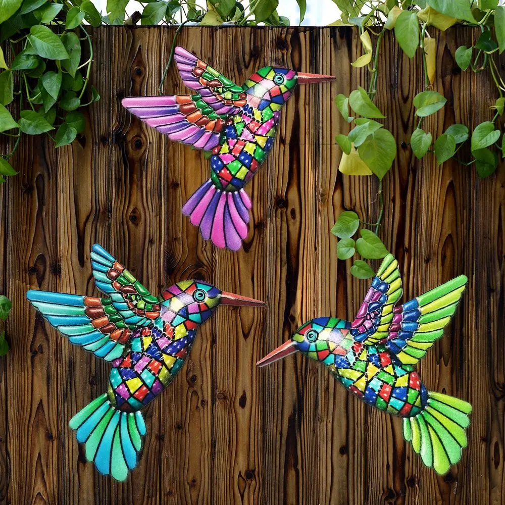

Скульптура для двора 4 шт., статуя для искусства дома и улицы, железная декоративная настенная подвесная металлическая статуя с колибри