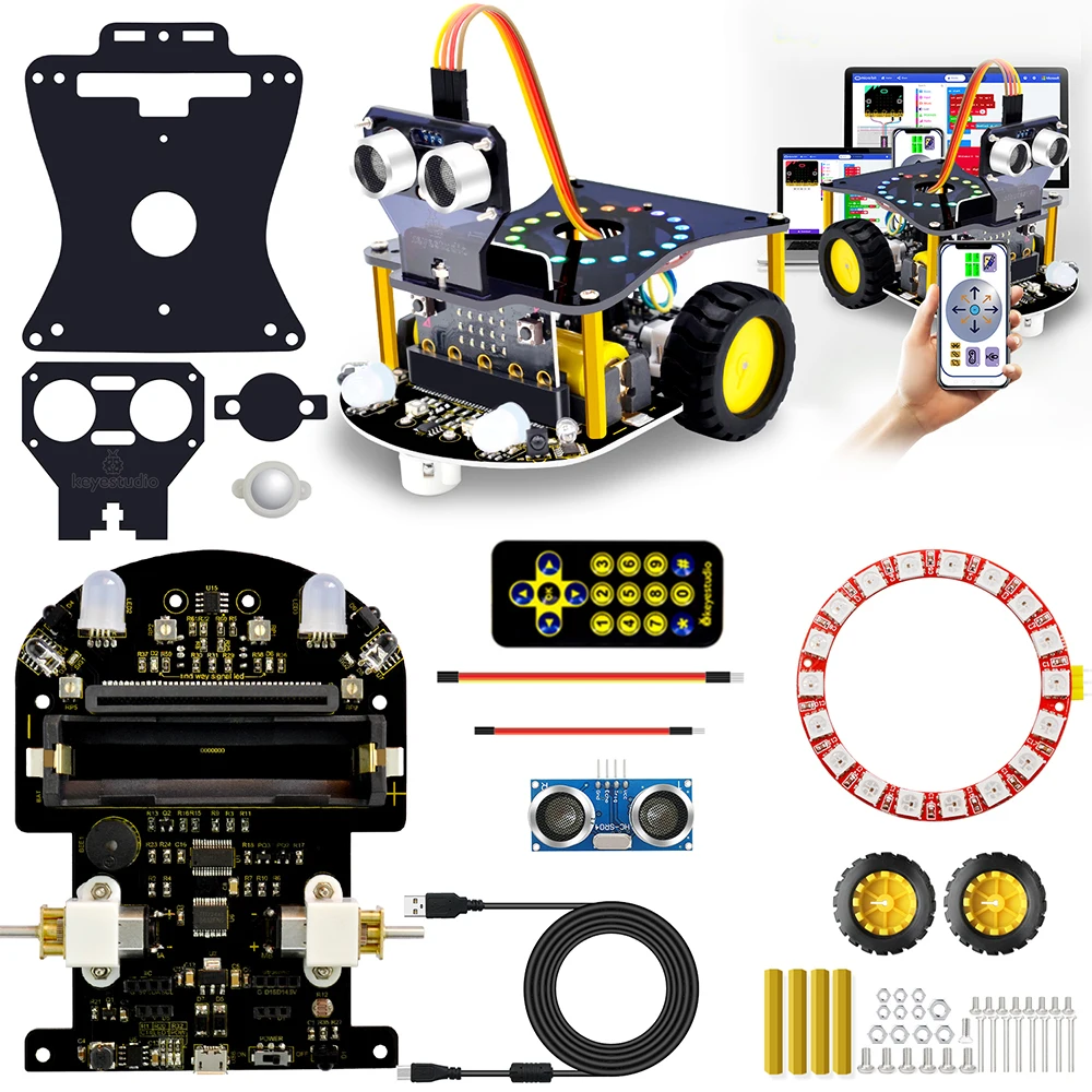 Keyestudio BBC Micro:bit V2 V1.5 программируемая машинка-робот для микро-бита робот-стержень