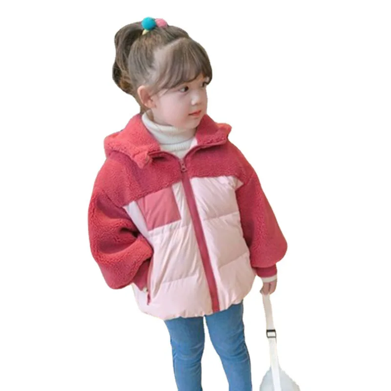 

2022 Winter New Luxury Girls Cotton-padded Clothes Hooded Stitching Thickened Cotton Clothes Kids Fashion Trendy Clothes