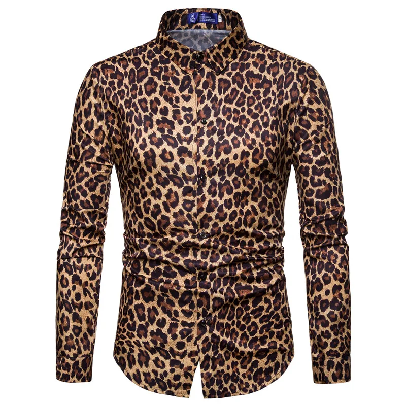 2022 Mens Fashion Leopard Print Shirt High Quality Long Sleeve Social Man Casual Party Wear Top Blouse Autumn Homme Shirt